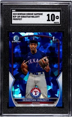 2023 Topps Bowman Chrome Sapphire Sebastian Walcott SGC 10 #BCP-189 Rangers - Image 1 of 2