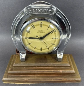 Reloj de escritorio/manto vintage United Clock Co herradura LUCKY ART DÉCO - ENCIENDE - Imagen 1 de 9