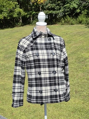 Casaco Woolrich feminino xadrez mocassim 80% lã tamanho pequeno, preto e branco xadrez - Imagem 1 de 4