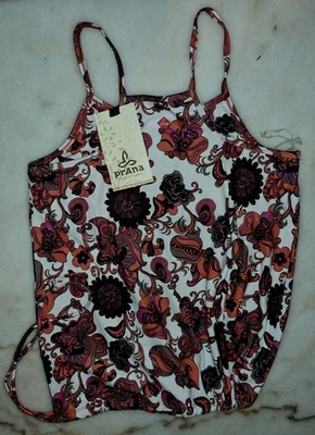 NWT PrAna Burnt Orange Retro Floral Yoga Fitness Top Paisley Print Shelf Bra Med - Image 1 of 4