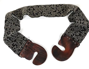 Cintura Elasticizzata Vintage Nero Argento Metallo Perline Rete 34" x 2,5" - Foto 1 di 12