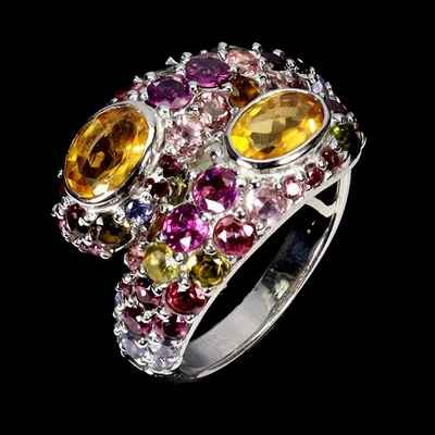 925 Sterling Silver Ring Oval Citrine 7x5mm Rhodolite Tourmaline Gemstone Size 9 Foto 1 de 4