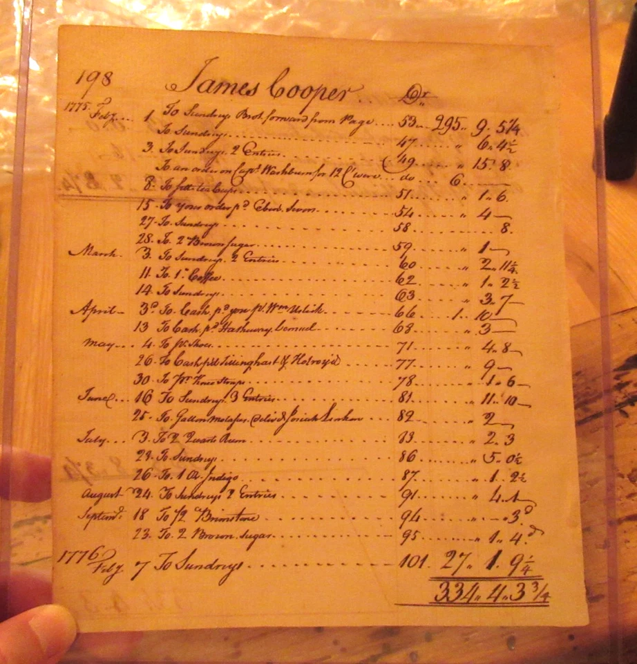 1775 Colonial Ledger Page James Cooper Dr w/ Abiathar Leonard Contra Entries - Image 1 of 4