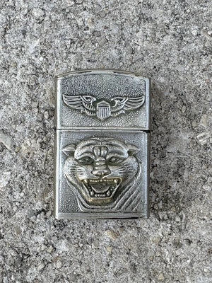 Vintage old lighter Thailand Vietnam War era silver? tiger motif - Image 1 of 4