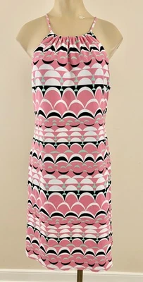 Vestido J MCLAUGHLIN Pequeño Salmón Negro Estampado Catalina Tela Sin Mangas Cerradura Foto 1 de 4