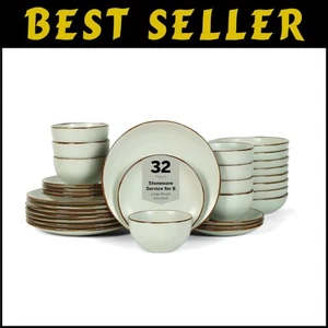 Light Green 32-Piece Dinnerware Set, Service for 8 - Microwave & Dishwasher Safe - Picture 1 of 9