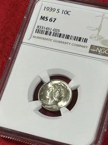 1939 S NGC 67 Mercury Dime. Supurb Luster Silver High Grade.  Fast Shipping - Picture 1 of 4