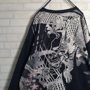 Karakuri Tamashii Dragon T-Shirts Embroidered Long Sleeve Cotton JP 2XL (US XL) - Picture 1 of 16