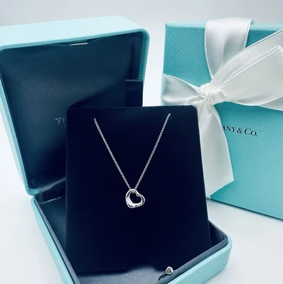 Tiffany & Co. Platinum Three 3 Diamond Open Heart Necklace with PACKAGING 16” - Image 1 of 4
