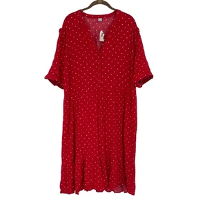 Old Navy Damen Gr. XL Taille definiertes Hemdblusenkleid in rot gepunktet Neu mit Etikett - Bild 1 von 15