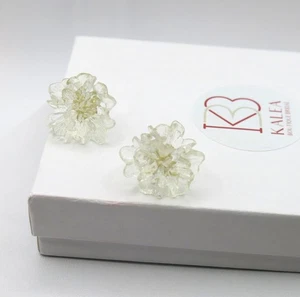 Clear Flowerhead Stud Earrings, Large Flower Stud Earrings, Glass Flower Earring - Picture 1 of 9