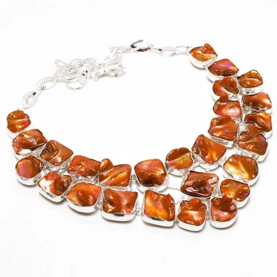 Colar de pedra preciosa laranja madrepérola corrente ajustável joia 18" BN 4066 - Imagem 1 de 4