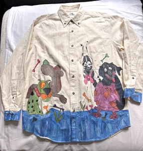 LizziLu Hand Painted Button Down Long sleeve Shirt, Dogs, Signed-dalmation,shitz - Picture 1 of 13