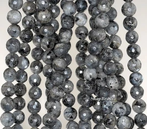 12MM LARVIKITE GEMSTONE GREY BLACK FACETED ROUND 12MM LOOSE BEADS 15.5inch - Picture 1 of 1
