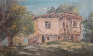 Vintage Ölgemälde Landschaft Haus - Bild 1 von 12