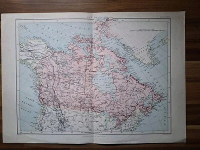 Antique Color Map Of Canada Studio Office Decor 1880s - Image 1 of 4