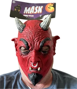 Teufelsgesicht Vollkopf Erwachsene Latexmaske Luzifer Beelzebub Satan Halloween Kostüm - Bild 1 von 1