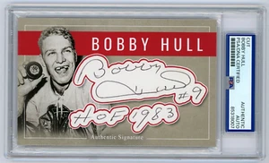 Bobby Hull Signed Cut Display (PSA) Inscribed HOF Chicago Blackhawks Photo Card - Picture 1 of 2
