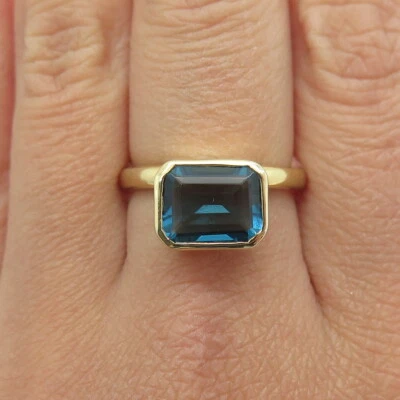 DSMK 925 Sterling Silver Gold Plated Real London Blue Topaz Ring Size 7.75 - Image 1 of 4