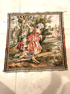 Vtg Tapestry Fabric Square Italian Romance Lover Fishing Pillow Wall Hanging - Picture 1 of 4