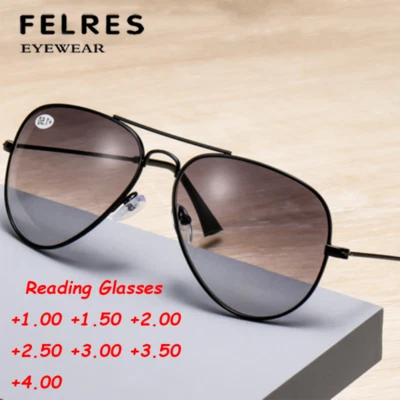 Pilot Metal Frame Tinted Progressive Reading Glasses Men Outdoor Sunglasses - Image 1 of 4