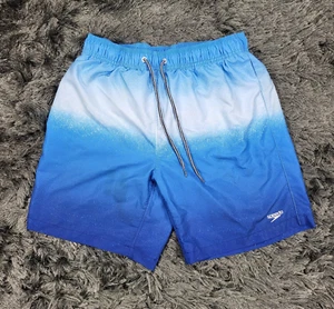 Speedo Swim Trunks Men's Medium Blue Printed Surfing Shorts Elastic Waist Flaws - Picture 1 of 18