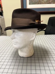 Vintage braun Wolle "Royal Stetson" 1960er Ära Herren Fedora Hut-Größe 7 1/4 - Bild 1 von 8
