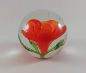 Vintage Paperweight Art Glass Small Orange Flower Amaryllis Office VGC - Picture 1 of 3