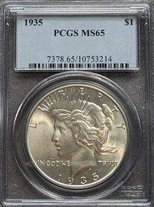 1935 P $1 Peace Silver Dollar PCGS MS 65 Philadelphia - Picture 1 of 2