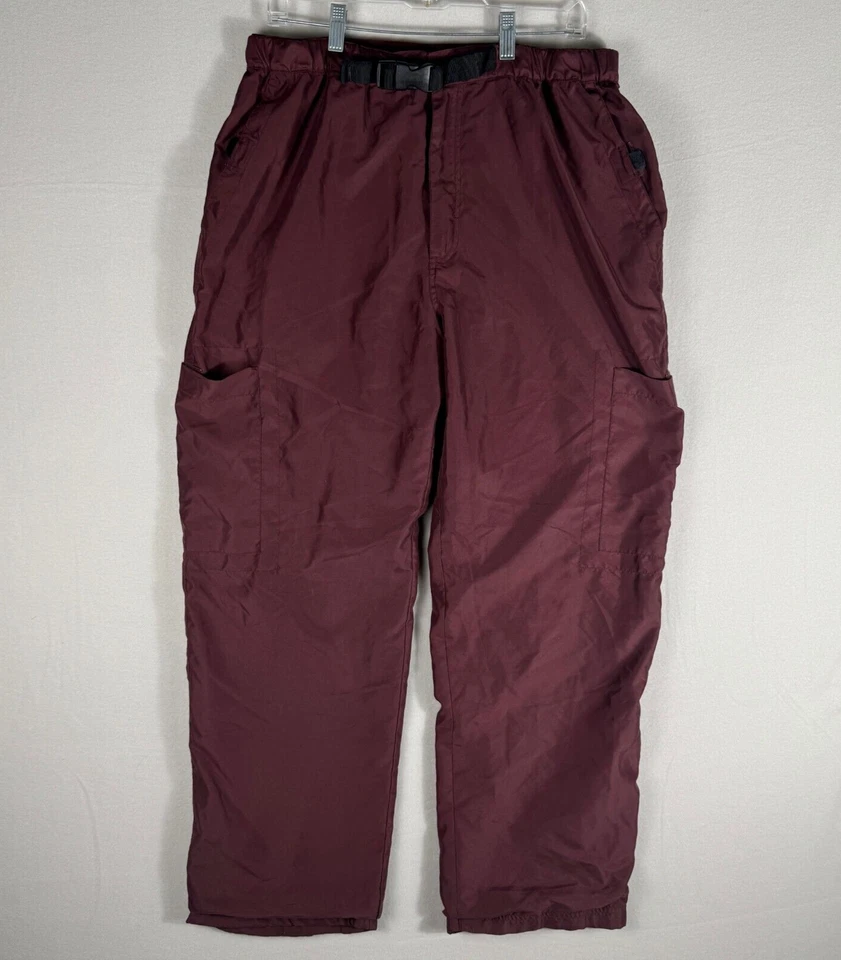 Vintage Old Navy Pants Mens L Baggy Y2K Cargo Burgundy Ski Fleece Lined Skater - Image 1 of 4