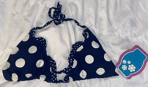 NWT Coco Rave Ruffle Polka Dot Tri Bra Swimsuit Bikini Top XL 38B Navy (C11) - Picture 1 of 2