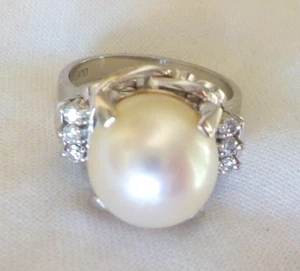 Platin hellgoldene Südseeperlen Diamant Ring - 6,72 gms, Gr. 4,5, 0,10 ctw - Bild 1 von 12