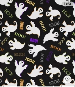 Halloween Allover Ghosts Boo Seasonal Print Cotton Fabric One Yard 36" x 44" - Picture 1 of 3