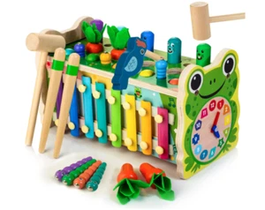 6 in 1 Wooden Toys Whack-A-Mole Xylophone Carrot Harvest Clock 12M+ Game Toy New - Picture 1 of 7