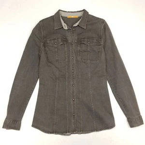 HUGO BOSS Womens Denim Shirt Snap Button-Up UK 8 Western Grey Regular Cotton - Picture 1 of 10