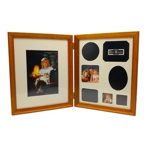 English Walnut Double Picture Frame - 8x10 vtg 1990s Matte Collage Solid Wood - Picture 1 of 14