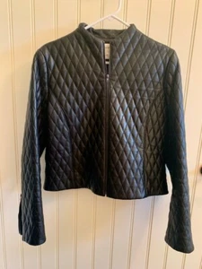 Jones New York Women's Black Quilted Leather Jacket Size 10 - Picture 1 of 18
