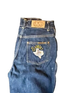 Vintage WILLIE NELSON Denim Jeans 13 High Waist Texas Embroidered Western Wear - Picture 1 of 7