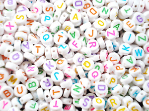 Alphabet Beads 500pc Round White/Col Letters DIY Midnights Bracelet FREE POSTAGE