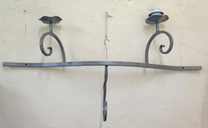 GRANDE APPLIQUE IN FERRO BATTUTO FORGIATO MANO DUE FIAMME LUCE PARETE CH34 - Foto 1 di 9