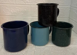 Juego de cuatro tazas de café esmaltadas moteadas, AZUL, NEGRO, VERDE, VERDE AZULADO - Imagen 1 de 8