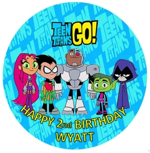 TEEN TITANS GO! Personalised Edible WAFER PAPER ROUND 19cm Uncut Cake Topper - Picture 1 of 1
