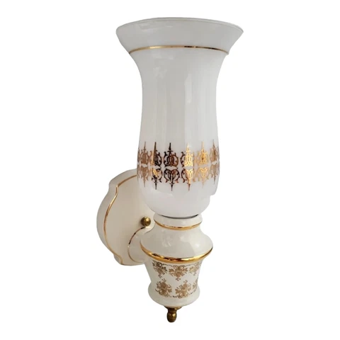 Vintage Hollywood Regency Ceramic Porcelain Glass Gold & White Sconce Cover