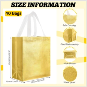 Sweetude 40 Pcs Glossy Reusable Gift Bags, 10x8x4.7in Bags - Gold - Imagen 1 de 5