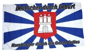 Hamburg Fahne "GEBURT" Flagge Fan Elbe HH + mit Messignösen zum Hissen +150x90cm - Picture 1 of 1