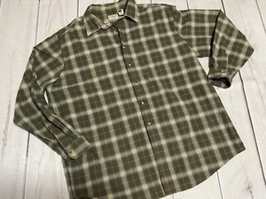 LL BEAN Mens Olive Green Tan Plaid Shirt M Size XL 100% Cotton Chest Pocket - Picture 1 of 8