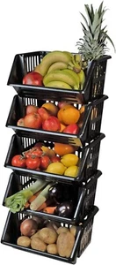Cesta de almacenamiento apilable de plástico para verduras de 3 niveles cocina oficina garaje - Imagen 1 de 5