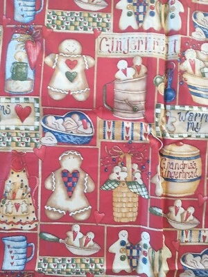 Vtg Cotton Quilt  Red Heart Gingerbread Xmas Holiday Cookie 16"Lx 44 Patchwork - Image 1 of 3