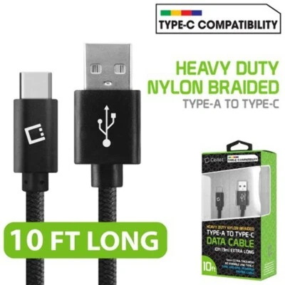 CELLET 10ft Type-C Heavy Duty Braided Charging USB Data Cable BLACK - Image 1 of 4