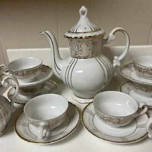 Vintage Seyei 17-teiliges FEINPORZELLAN Demitasse SET 1030 JAPAN WEISS & GOLD - Bild 1 von 10